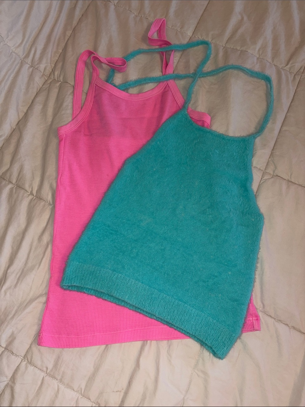 Pink & Teal Halter Layering bundle of two tops size small